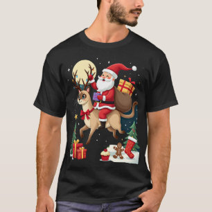 Santa Riding Reindeer Siamese Cat Christmas Tree L T-Shirt