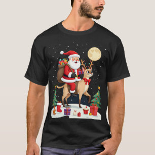 Santa Riding Reindeer Siamese Cat Christmas Tree L T-Shirt