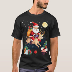 Santa Riding Reindeer Siamese Cat Christmas Tree L T-Shirt
