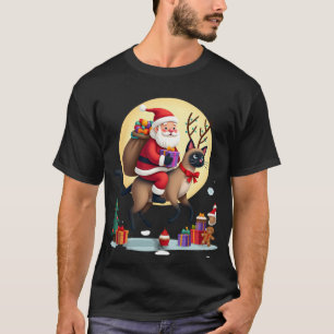 Santa Riding Reindeer Siamese Cat Christmas Tree L T-Shirt