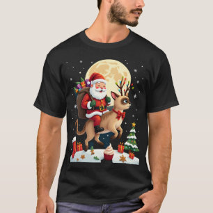 Santa Riding Reindeer Siamese Cat Christmas Tree L T-Shirt