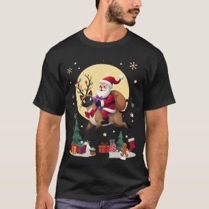Santa Riding Reindeer Siamese Cat Christmas Tree L T-Shirt