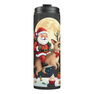 Santa Riding Reindeer Siamese Cat Christmas Tree L Thermal Tumbler