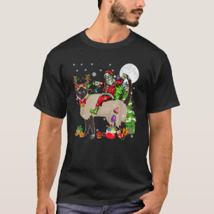 Santa Riding Reindeer Siamese Cat Christmas Tree T-Shirt