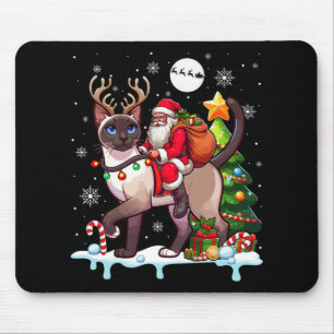 Santa Riding Reindeer Siamese Cat Xmas Tree Colorf Mouse Pad