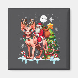 Santa Riding Reindeer Sphynx Cat Xmas Tree Colorfu Magnet