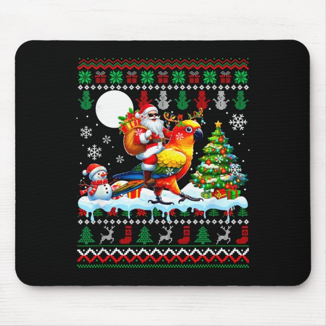 Santa Riding Reindeer Sun Conure Sweater Xmas Tree Mouse Pad (Front)