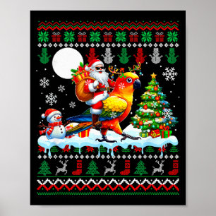 Santa Riding Reindeer Sun Conure Sweater Xmas Tree Poster
