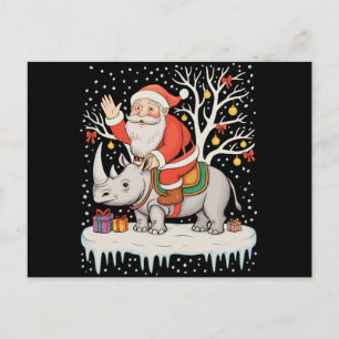 Santa Riding Rhinoceros Snow Christmas Lights Xmas Holiday Postcard