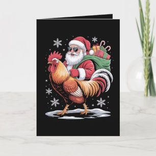 Santa Riding Rooster Christmas Farm Chicken Xmas Card