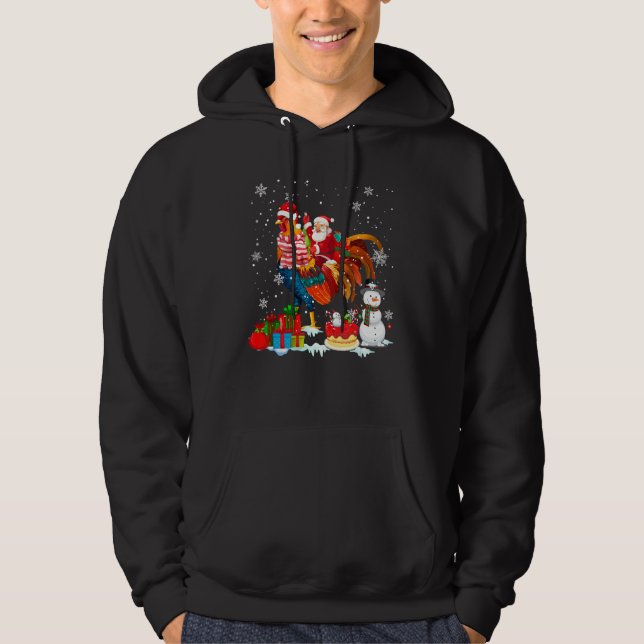 Santa Riding Rooster Christmas Pajama Family Snowm Hoodie (Front)
