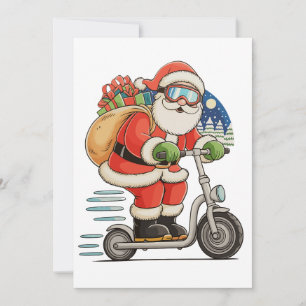 Santa Riding Scooter Christmas Matching Family Holiday Card