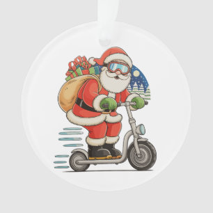 Santa Riding Scooter Christmas Matching Family Ornament