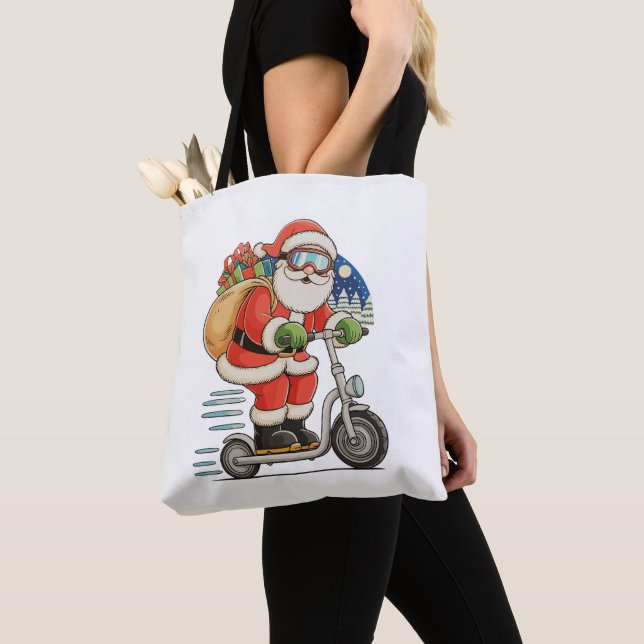 Santa Riding Scooter Christmas Matching Family Tote Bag (Close Up)