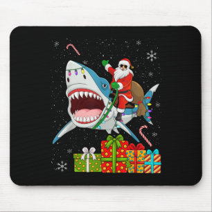 Santa Riding Shark Christmas Pajama Cute Ocean Ani Mouse Pad