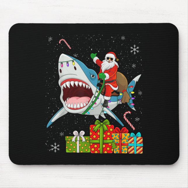 Santa Riding Shark Christmas Pajama Cute Ocean Ani Mouse Pad (Front)
