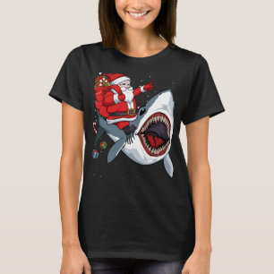 Santa Riding Shark Christmas Pajama Cute Ocean Ani T-Shirt