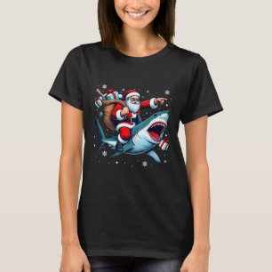 Santa Riding Shark Christmas Pajama Cute Ocean Ani T-Shirt