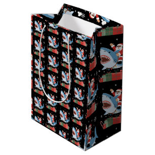 Santa Riding Shark Christmas Pajama Cute Ocean Medium Gift Bag
