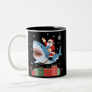 Santa Riding Shark Christmas Pajama Cute Ocean Two-Tone Coffee Mug