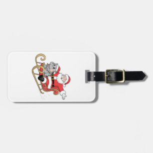 Santa Riding Sleigh with a Moo Deng Baby Hippo Luggage Tag