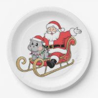 Santa Riding Sleigh with a Moo Deng Baby Hippo