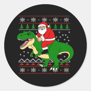 Santa Riding T Rex Christmas Dinosaur Ugly Xmas Classic Round Sticker