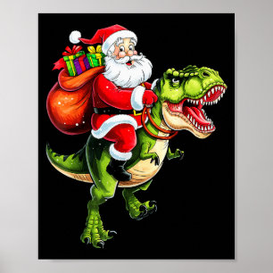 Santa Riding T Rex Christmas Funny Xmas Kids Boys Poster