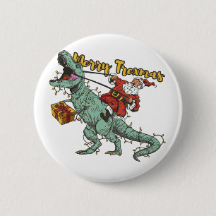 Santa Riding T Rex - Merry Trexmas 6 Cm Round Badge