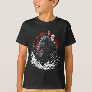 Santa Riding The Japanese Monster Kaiju For Christ T-Shirt