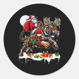 Santa Riding Tiger Reindeer Xmas Wild Animal Lover Classic Round Sticker