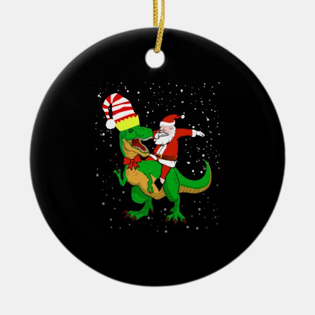 santa riding trex Tank Top Ceramic Ornament (Front)