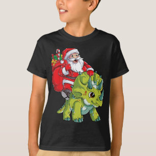 Santa Riding Triceratops Dinosaur Christmas Boys X T-Shirt