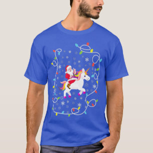 Santa Riding Unicorn Christmas Lights Merry Christ T-Shirt