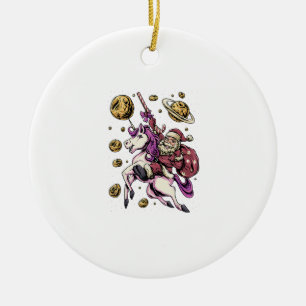 Santa Riding Unicorn In Space Christmas T-Shirt Ceramic Ornament