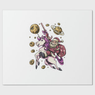 Santa Riding Unicorn In Space Christmas T-Shirt Wrapping Paper
