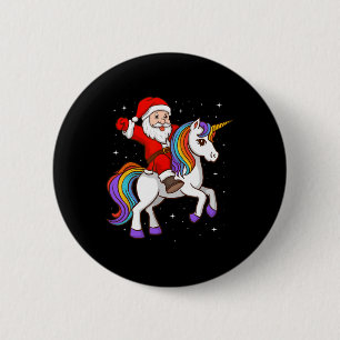 Santa Riding Unicorn Mystical Animal Xmas Magical  6 Cm Round Badge