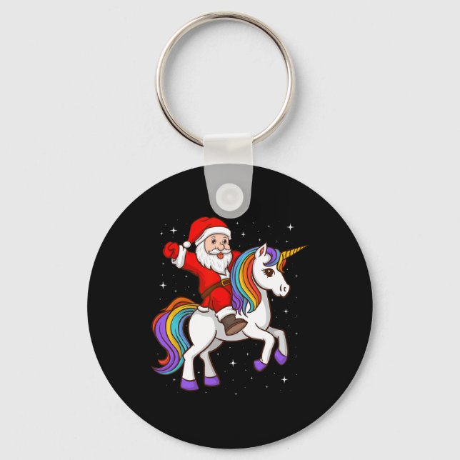 Santa Riding Unicorn Mystical Animal Xmas Magical  Key Ring (Front)