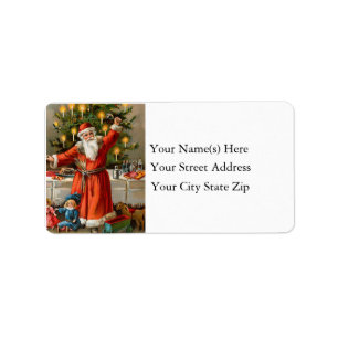 Santa Ringing Bells Vintage Address Label