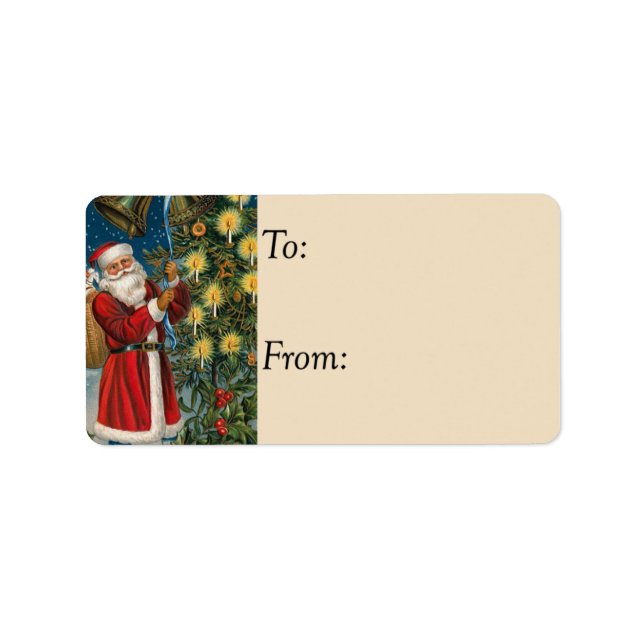 Santa Rings Bells Vintage Gift Tag (Front)