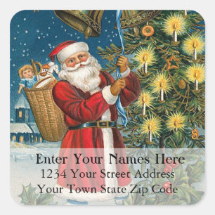 Santa Rings in Christmas Vintage Address Label
