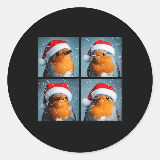Santa Robin Redbreast Winter Bird Photography Chri Classic Round Sticker (Front)