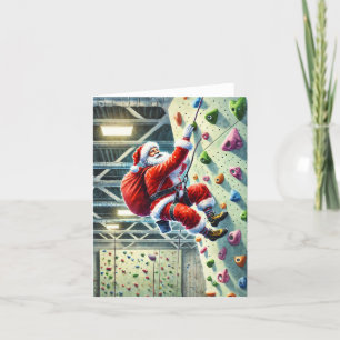 Santa Rock Climbing in Gym Christmas Holiday Card