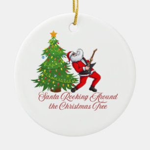 Santa Rocking Around the Christmas Tree on a  Ceramic Ornament