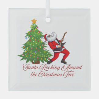 Santa Rocking Around the Christmas Tree on a  Glass Tree Decoration