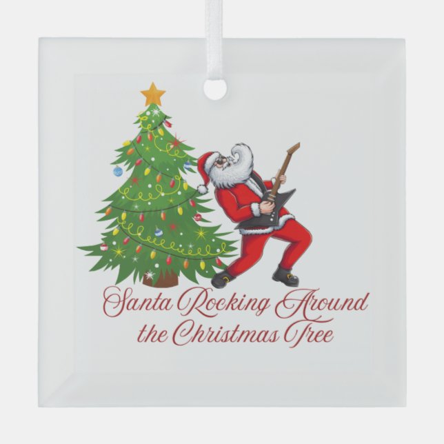 Santa Rocking Around the Christmas Tree on a  Glass Tree Decoration (Front)