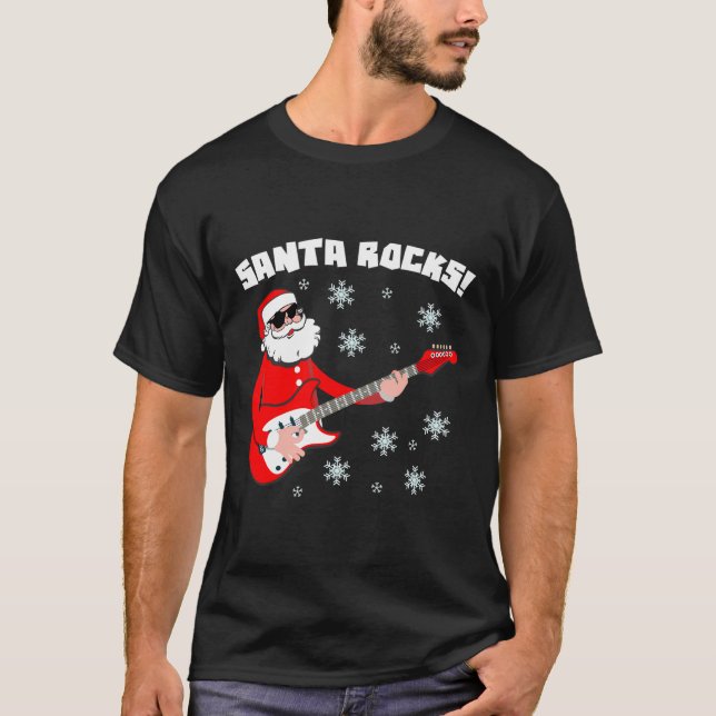 Santa Rocks Christmas Gift T-Shirt (Front)