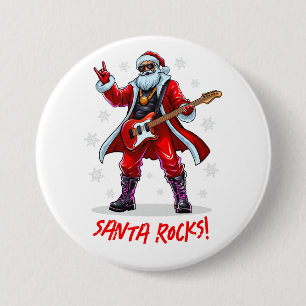 Santa Rocks! Funny Santa Claus playing guitar 7.5 Cm Round Badge