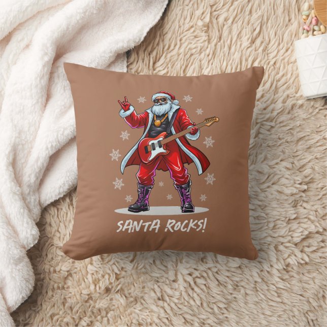 Santa Rocks! Funny Santa Claus playing guitar Cushion (Blanket)