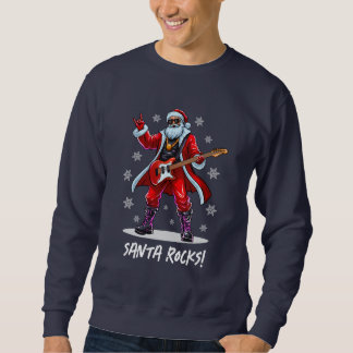 Santa Rocks! Funny Santa Claus playing guitar Sweatshirt